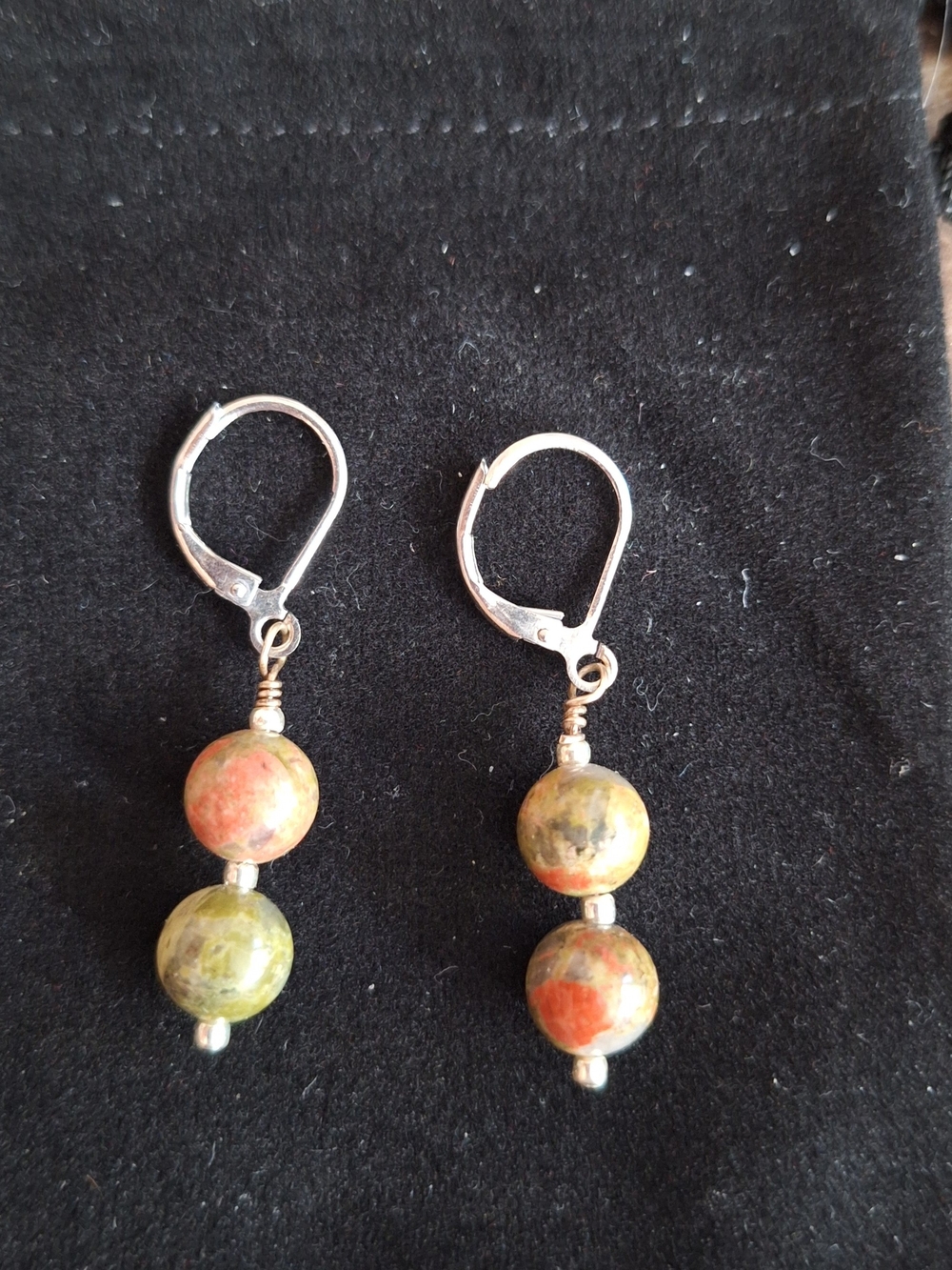 Handmade Unakite Jasper Dangle Earrings Leverback - Women Jewelry
